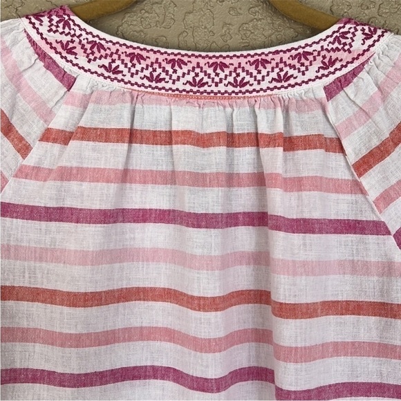 Vineyard Vines Gustavia Pink Stripe Embroidered Linen Blend Top XS - Picture 5 of 9